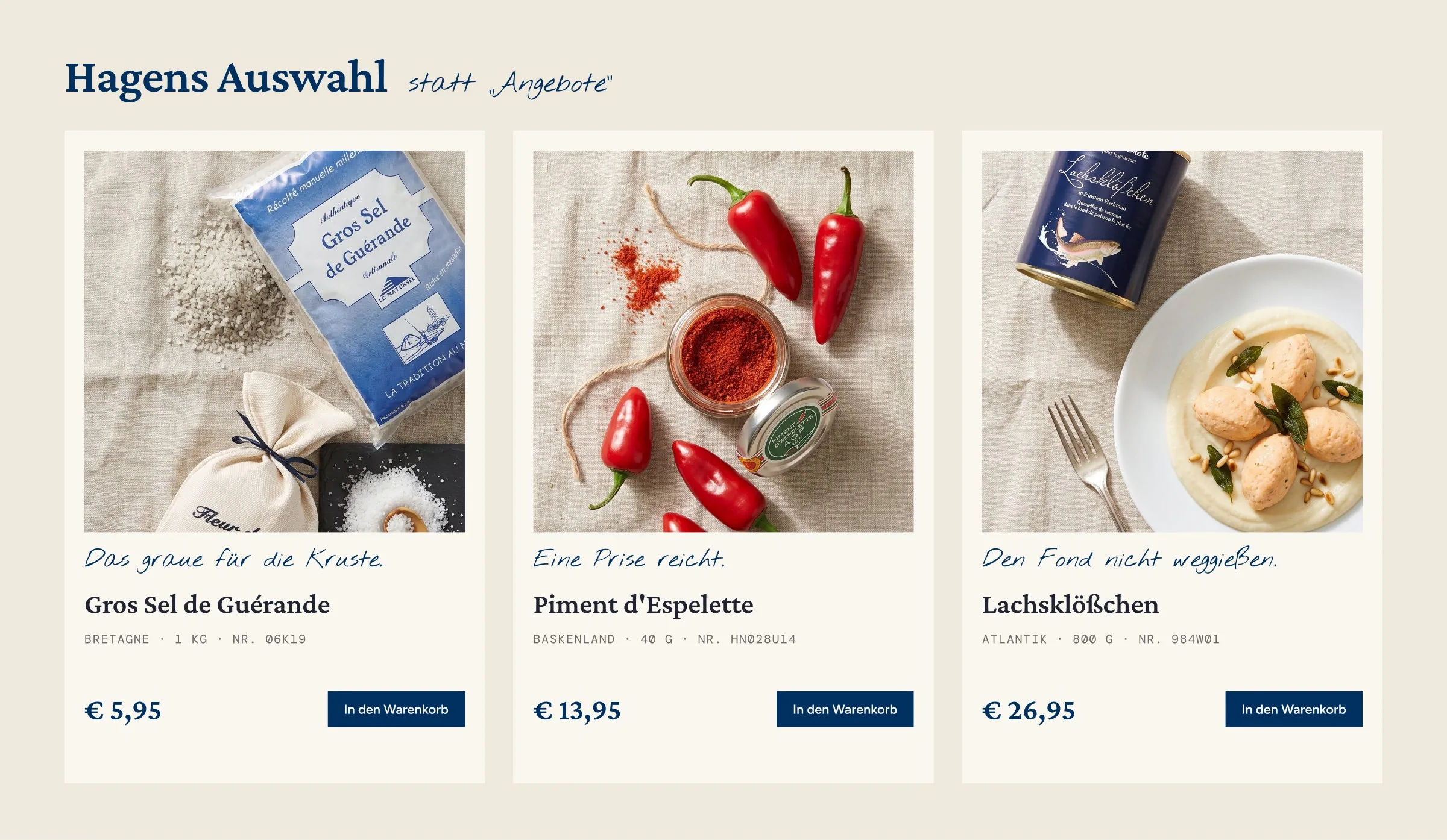 Online shop tiles: Hagens Auswahl