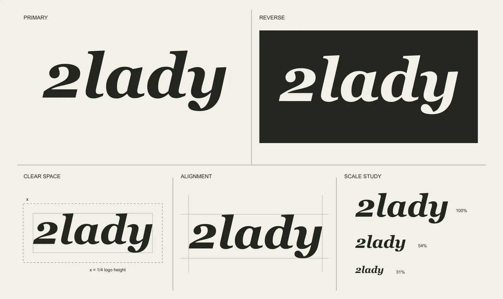 2lady logo construction, clear space and scale