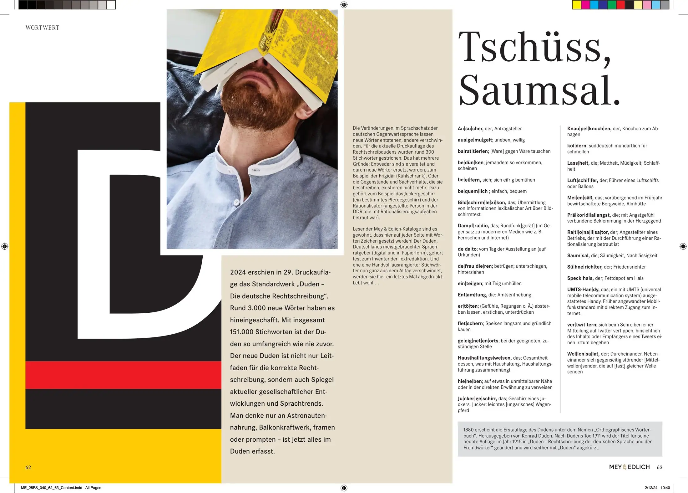 Catalogue layout by Phúc Trần / „Tschüss, Saumsal.“ Goodbye, dawdling. Editorial word feature